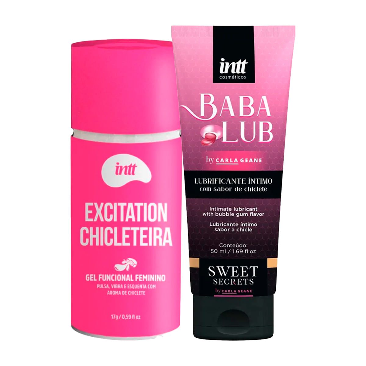 Duplinha com Excitation Chicleteira Excitante Feminino e Babalub Lubrificante Beijável