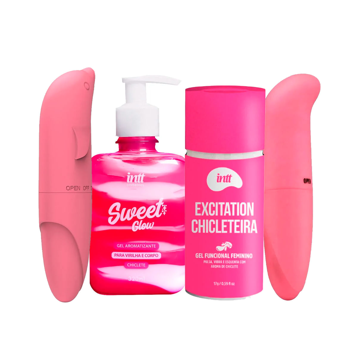 Kit com Sweet Glow Excitation Chicleteira Vibrador Ponto G Golfinho e Vibrador Ponto G Aveludado