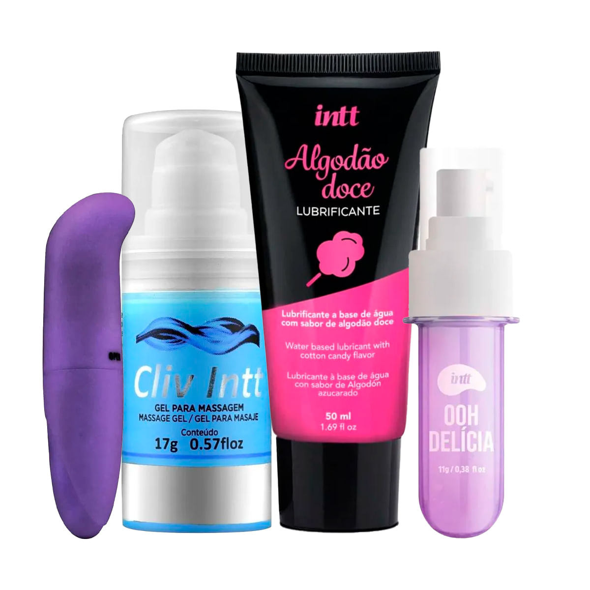 Kit com Cliv Intt Lubrificante a Base de Água OOH Delícia Calda e Vibrador Ponto G Aveludado