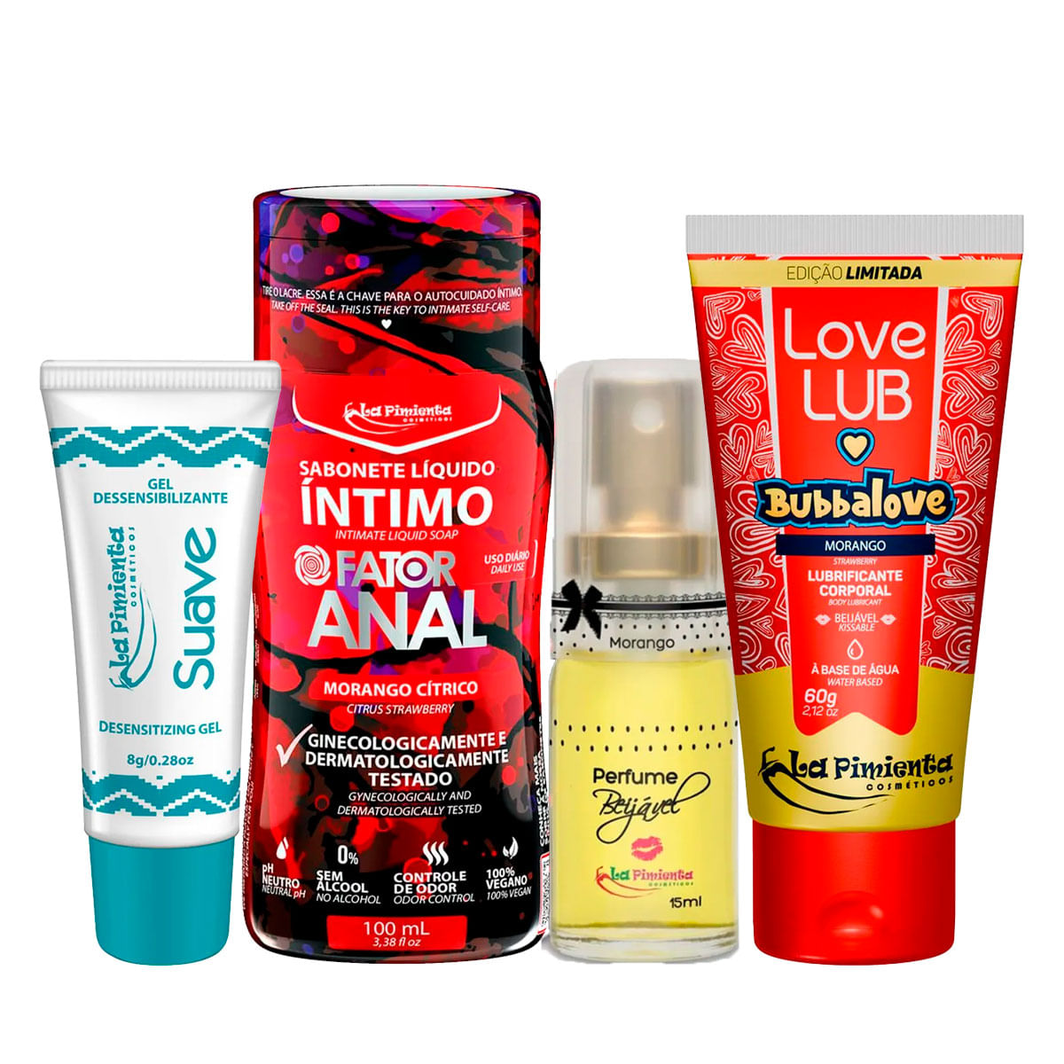 Kit com Fator Anal Perfume Beijável Suave Gel e Love Lub Bubbalove