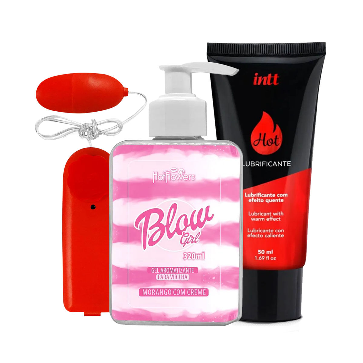 Kit com Blow Girl Gel Beijável Lubrificante Hot e Bullet Mini Vibrador