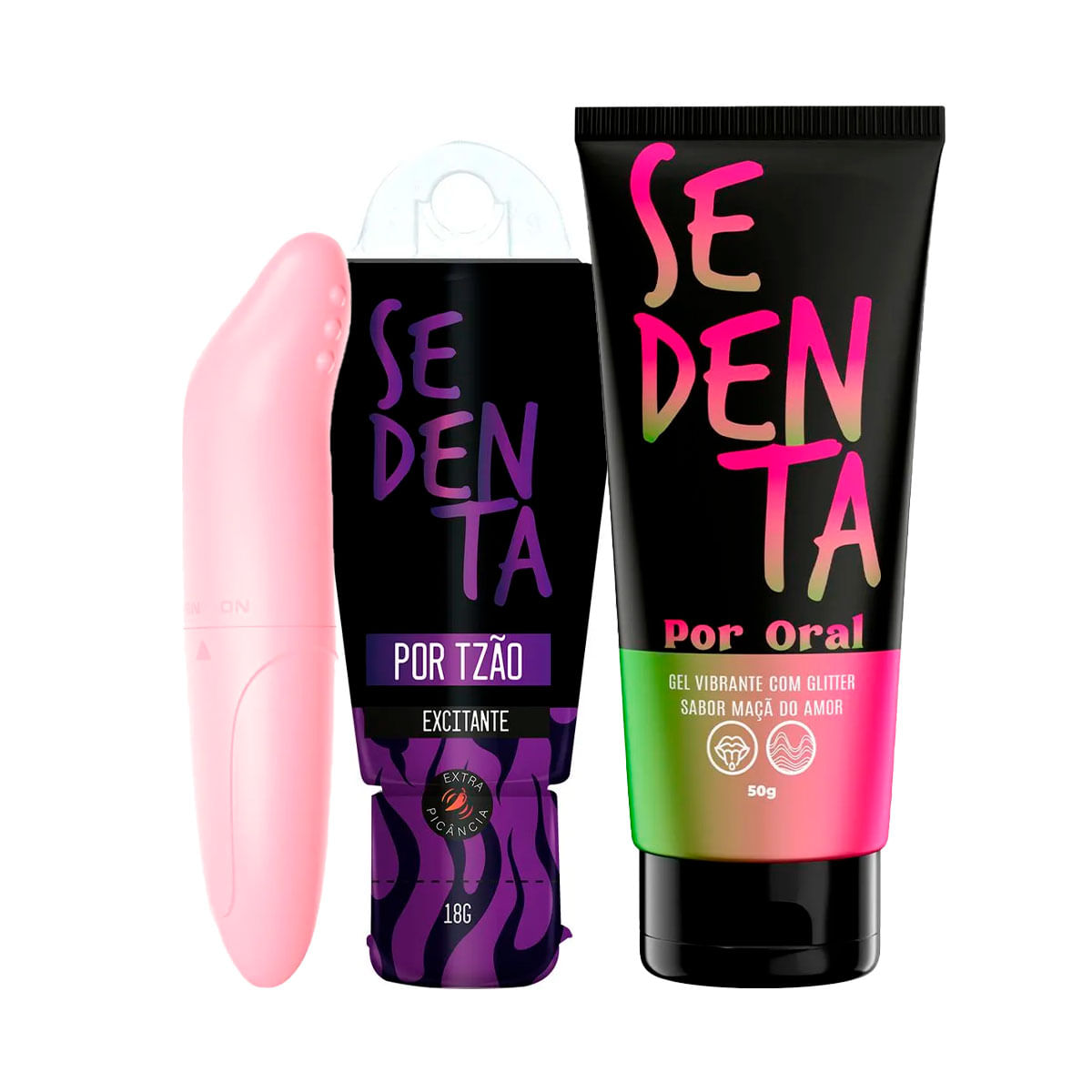 Kit com Sedenta por Tesão Excitante Picância Intensa e Sedenta Por Oral Gel Comestível com Glitter