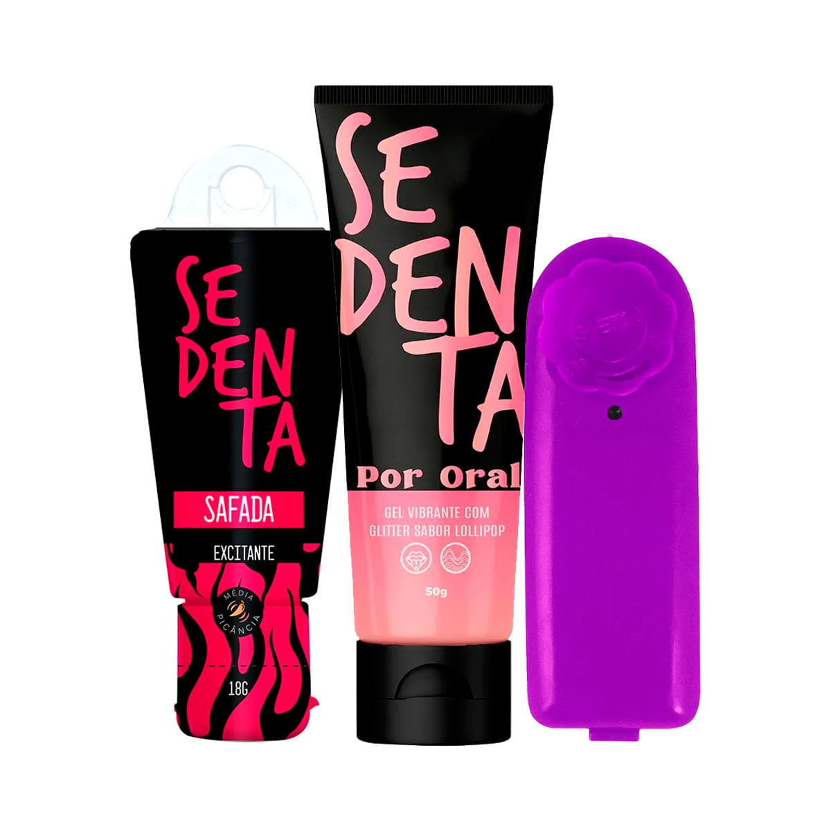 Kit com Sedenta Safada Excitante com Picância Média Sedenta Por Oral e Bullet Mini Vibrador