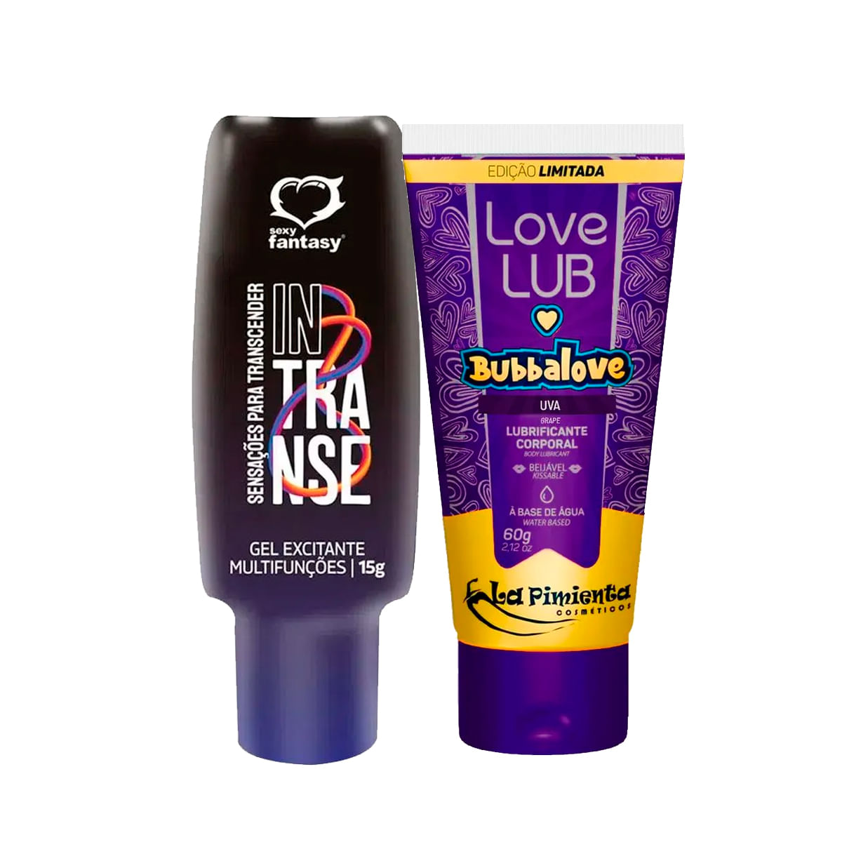 Kit com In Transe Gel Excitante com Multifunções e Love Lub Bubbalove Lubrificante Corporal Beijável