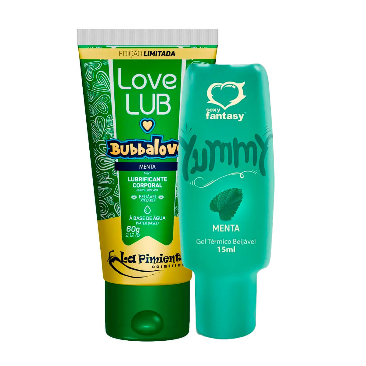 Duplinha com Love Lub Bubbalove Lubrificante Corporal Beijável e Yummy Gel Térmico Beijável