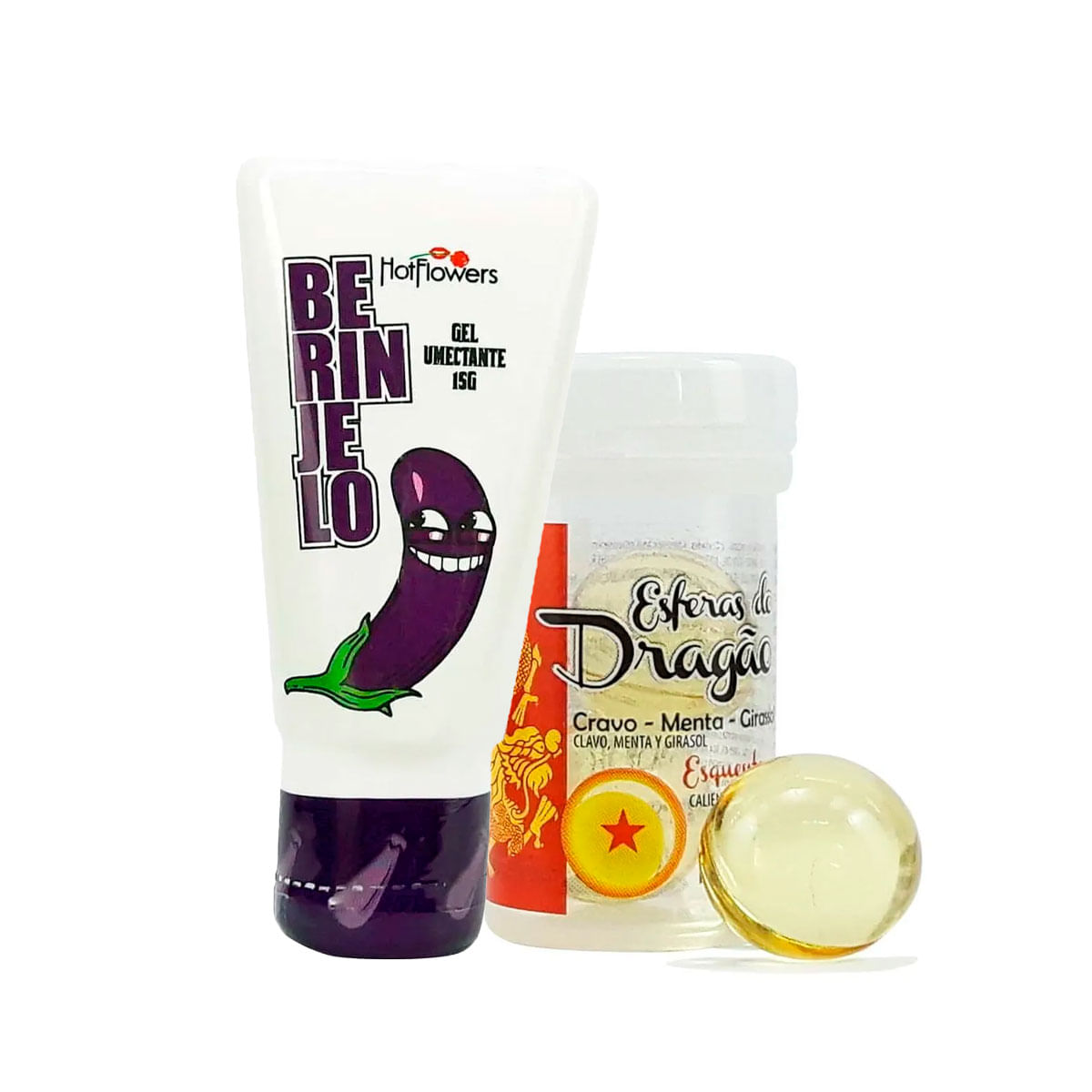 Duplinha com Hot Ball Esferas do Dragão e Gel Excitante Berinjelo Masculino