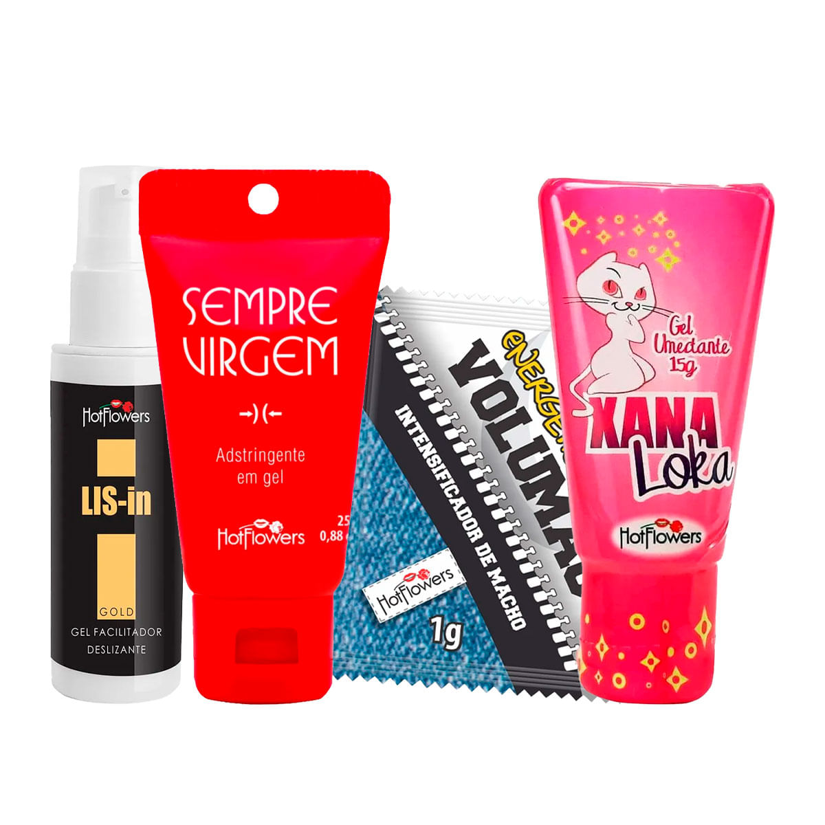 Kit com LIS-In Gel Adstringente Sempre Virgem Energético Volumão e Xana Loka Excitante