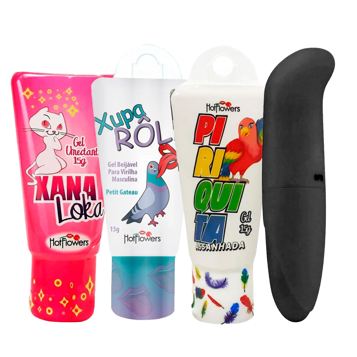 Kit com Gel Xupa Rola para Sexo Oral Excitante Piriquita Assanhada Vibrador Ponto G e Xana Loka Exci