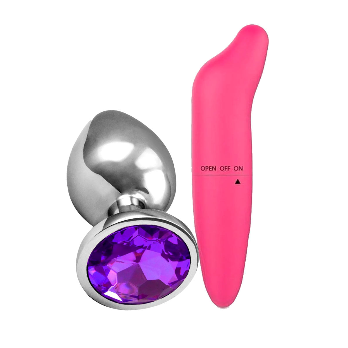 Duplinha com Plug Anal de Ao com Cristal Arredondado e Mini Vibrador Ponto G Golfinho Duplinha com Plug Anal de Ao com Cristal Arredondado e Mini Vibrador Ponto G Golfinho