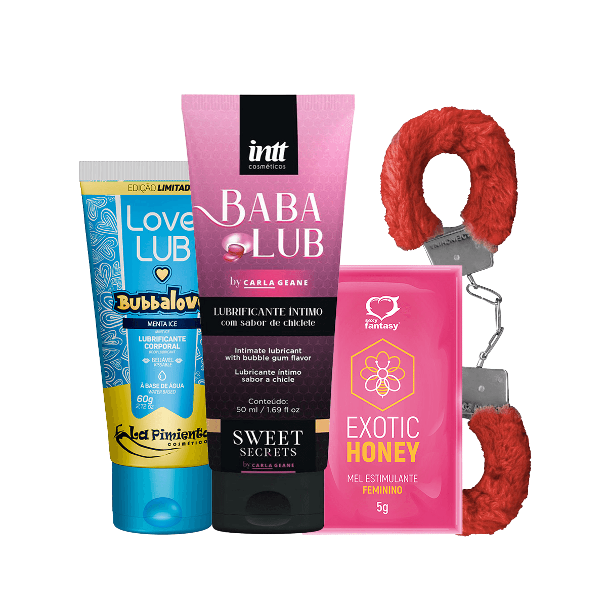 Kit com Babalub Love Lub Bubbalove Ice Algema de Pelúcia e Exotic Honey Estimulante Feminino