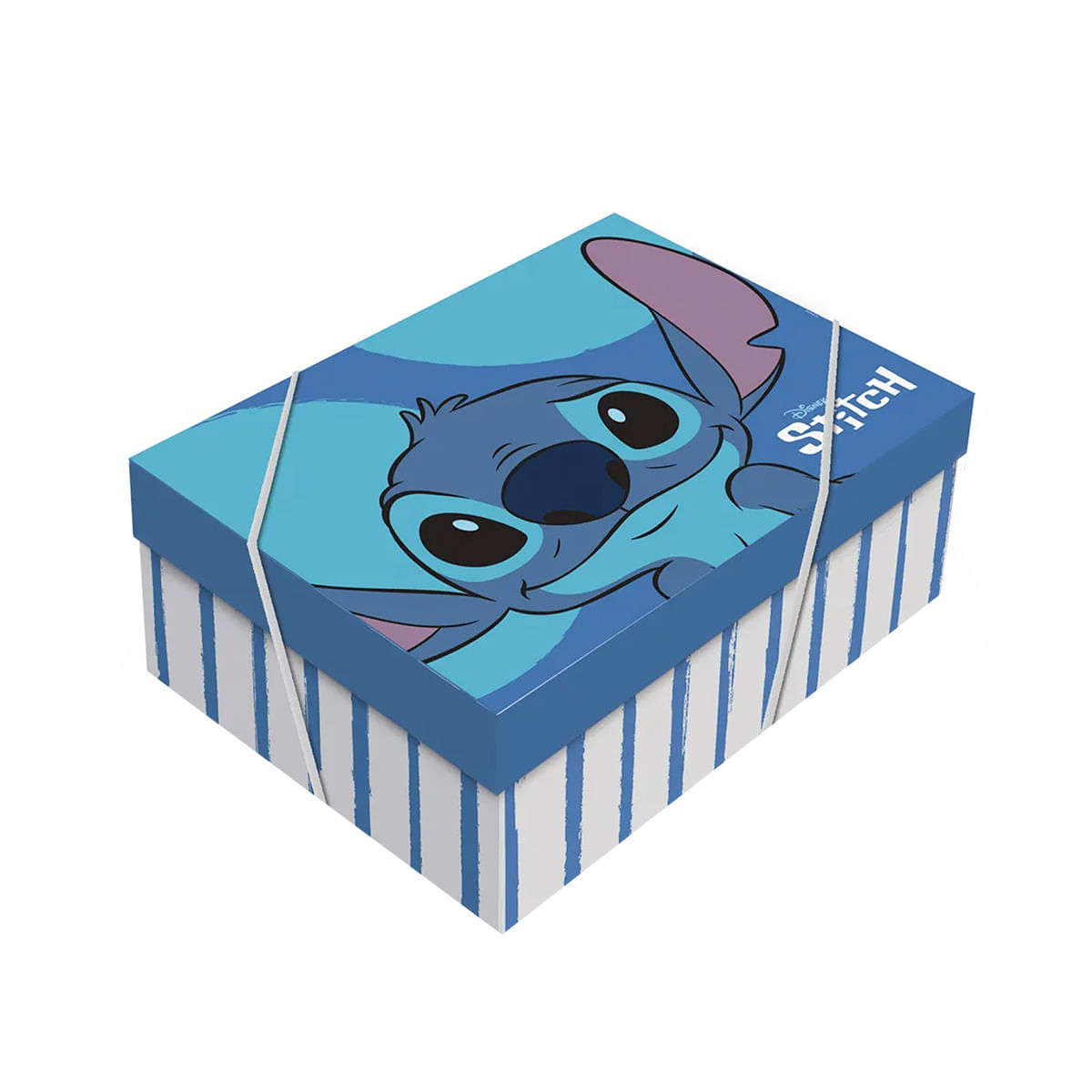 Caixa Retangular Listrada com Tampa do Stitch Cromus