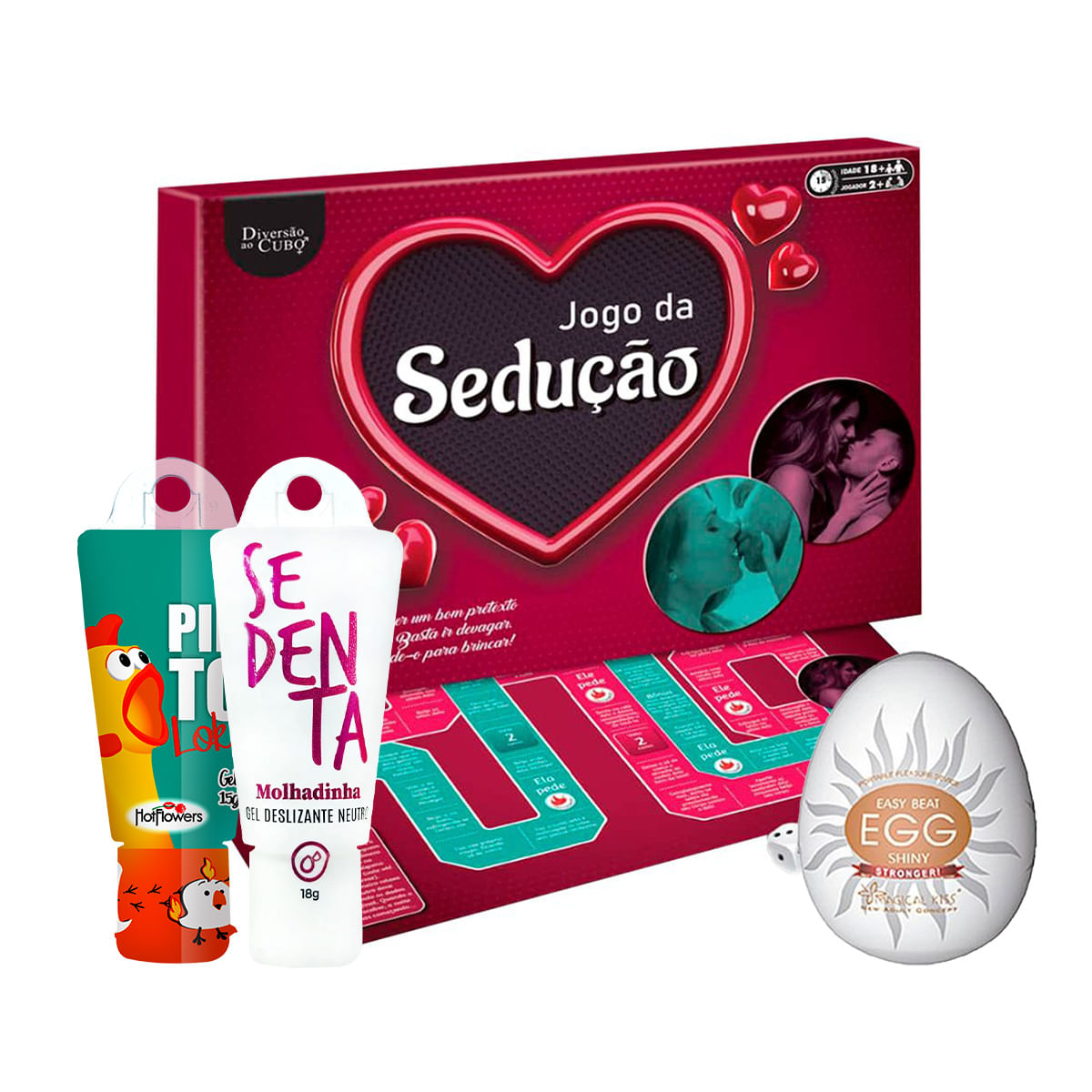 Kit com Egg Shiny Sedenta Molhadinha Pinto Loko e Jogo Tabuleiro Sedução