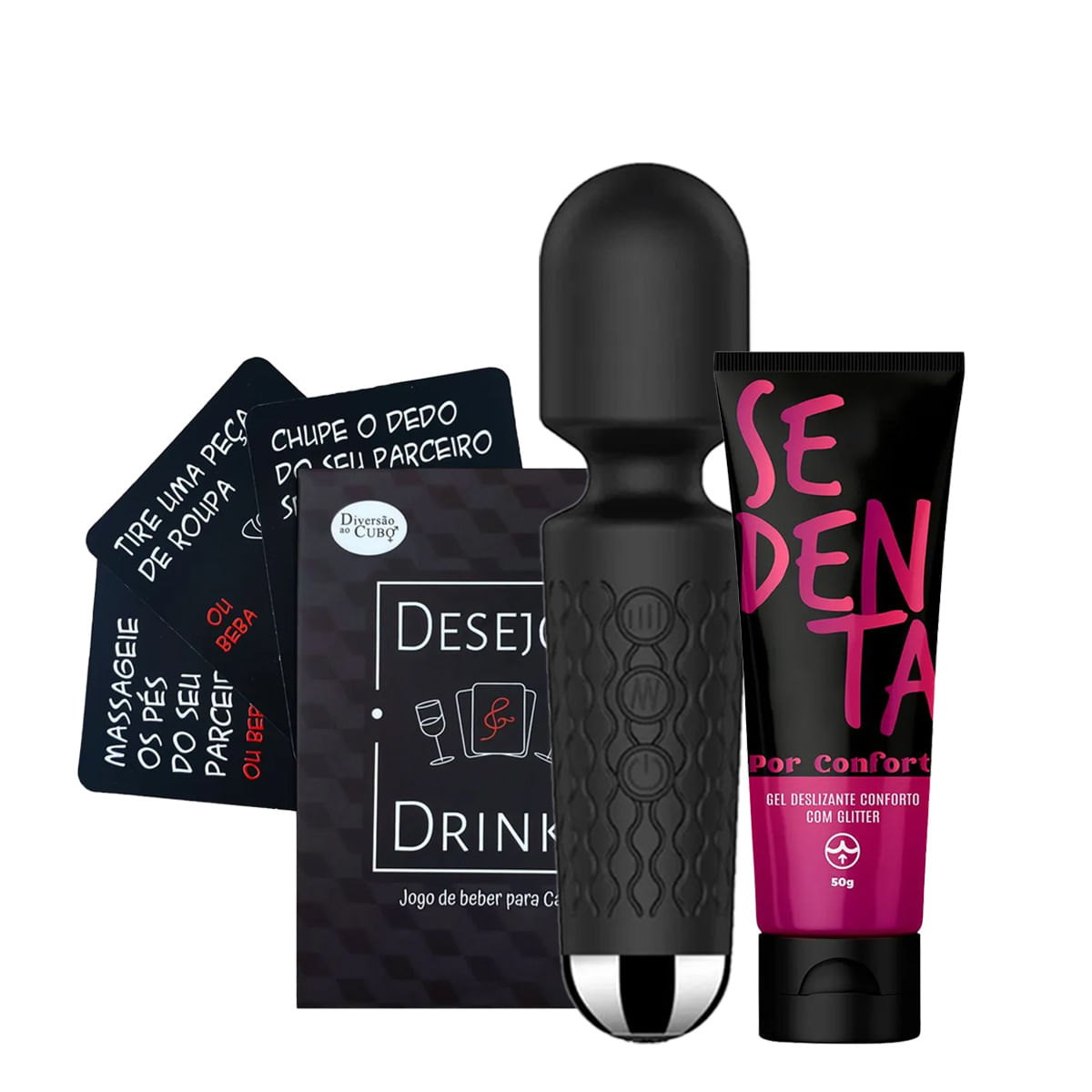 Kit com Sedenta por Conforto Desejos e Drinks e Varinha Mágica