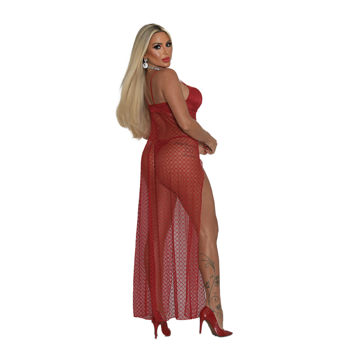 Camisola Longa com Bojo em Tule Bordado Coleção Namorados My Fábrica