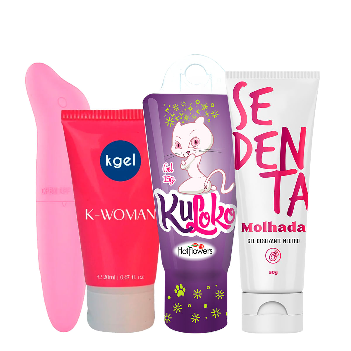 Kit com Mini Vibrador Ponto G Golfinho K-Woman Excitante  Dessensibilizante Kuloko e Sedenta Molhada