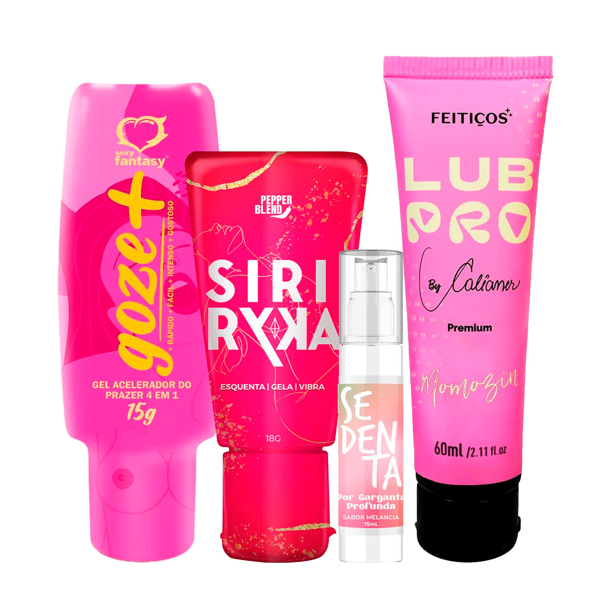 Kit com Goze + Estimulante Siri Ryca Gel Comestível LubPro Momozin e Sedenta por Garganta Profunda