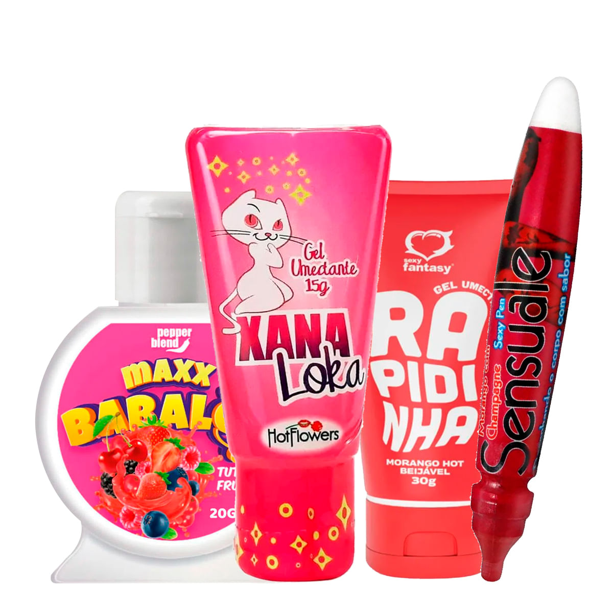 Kit com Caneta Sensuale Maxx Babaloo Gel Comestível Xana Loka e Xana Loka