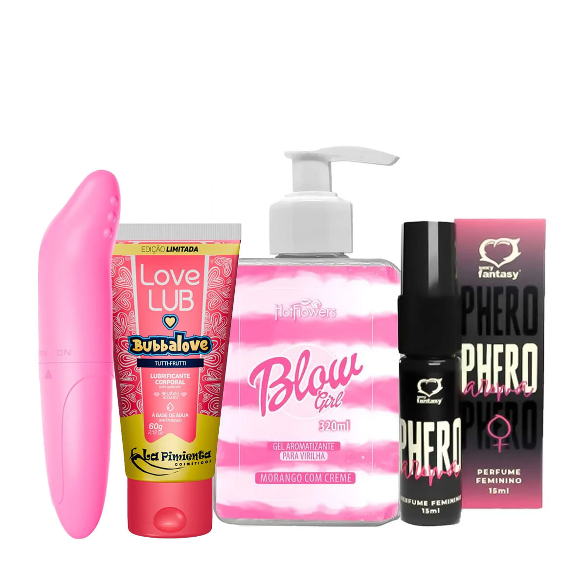 Kit com YouVibe Vibrador de Ponto G Love Lub Bubbalove Blow Girl e Perfume Phero Aroma Feminino