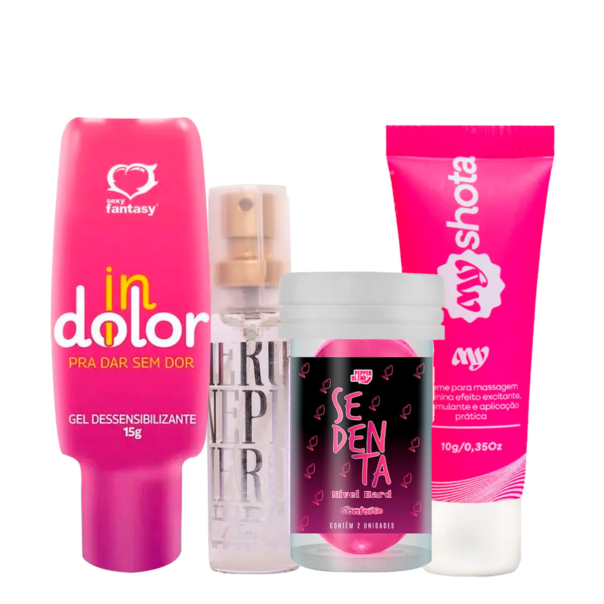 Kit Phero Max Palawan MyShota Creme Excitante Pepper Ball Sedenta e InDolor Gel Dessensibilizante