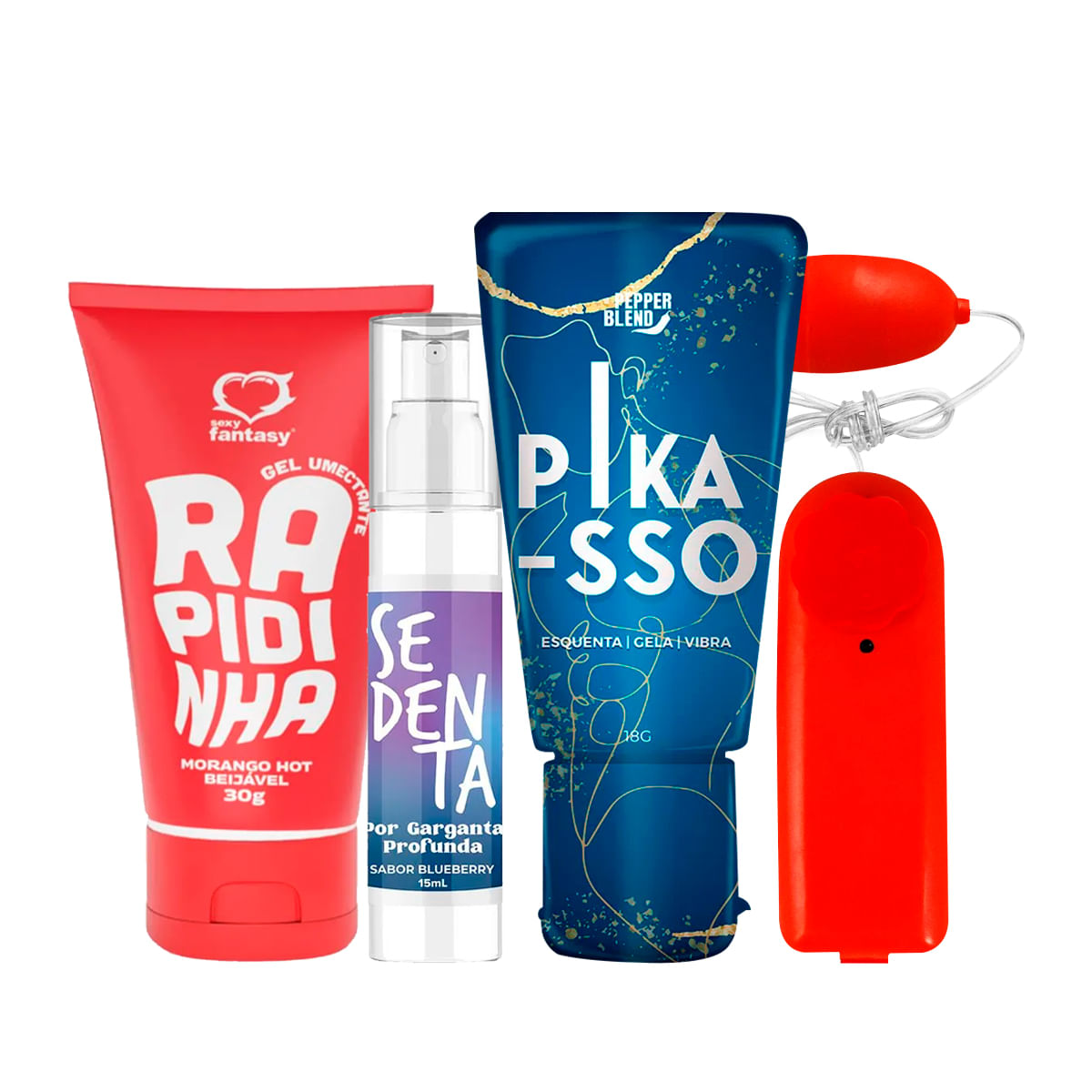 Kit com Lubrificante Rapidinha Pikasso Bullet e Sedenta por Garganta Profunda