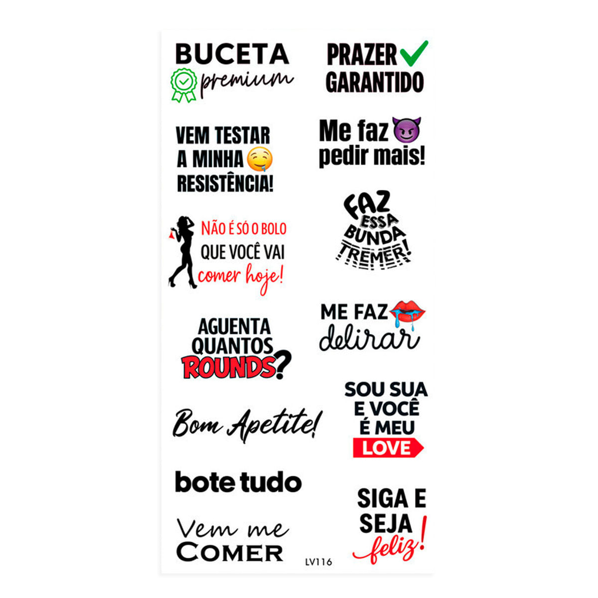 Cartela de Tatuagem Adesiva Brilha no Escuro Buceta Premium Luvi