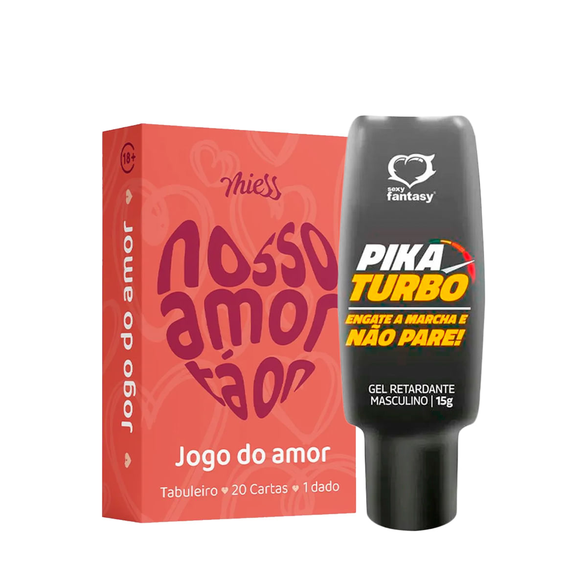 Duplinha com Jogo Nosso Amor Tá On para Casais e Pika Turbo Gel Retardante Masculino
