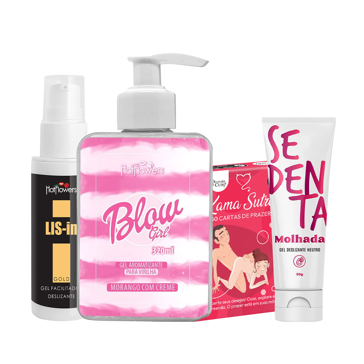 Kit com Blow Girl LIS-In Baralho Kama Sutra 50 Cartas de Prazer e Sedenta Molhada