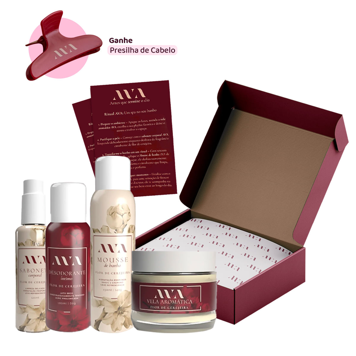 Box com 4 Itens Linha Flor de Cerejeira Mousse Sabonete Desodorante e Vela AVA