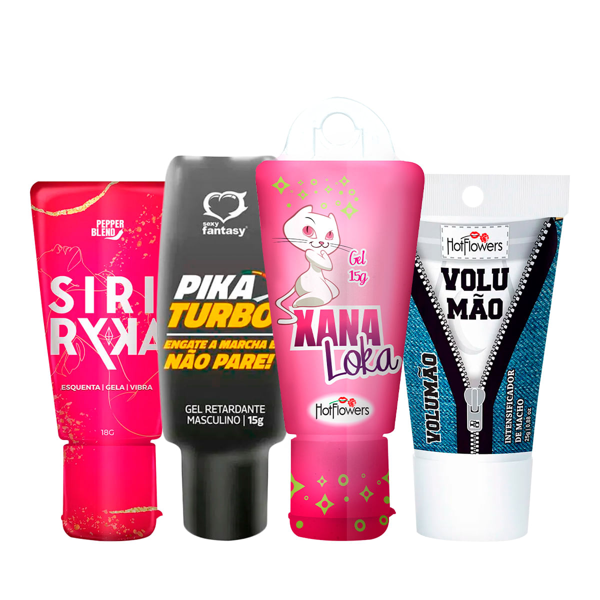 Kit com Siri Ryca Retardante Pika Turbo Xana Loka Excitante Feminino e Volumão Excitante Masculino
