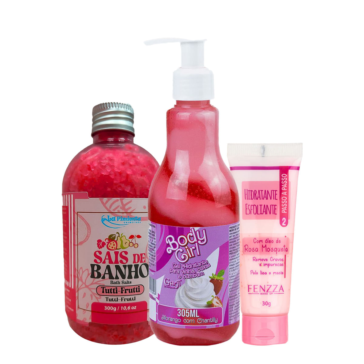 Kit com Hidratante Esfoliante Passo A Passo Bath Salts Sais de Banho e Body Girl Hidratante Beijável