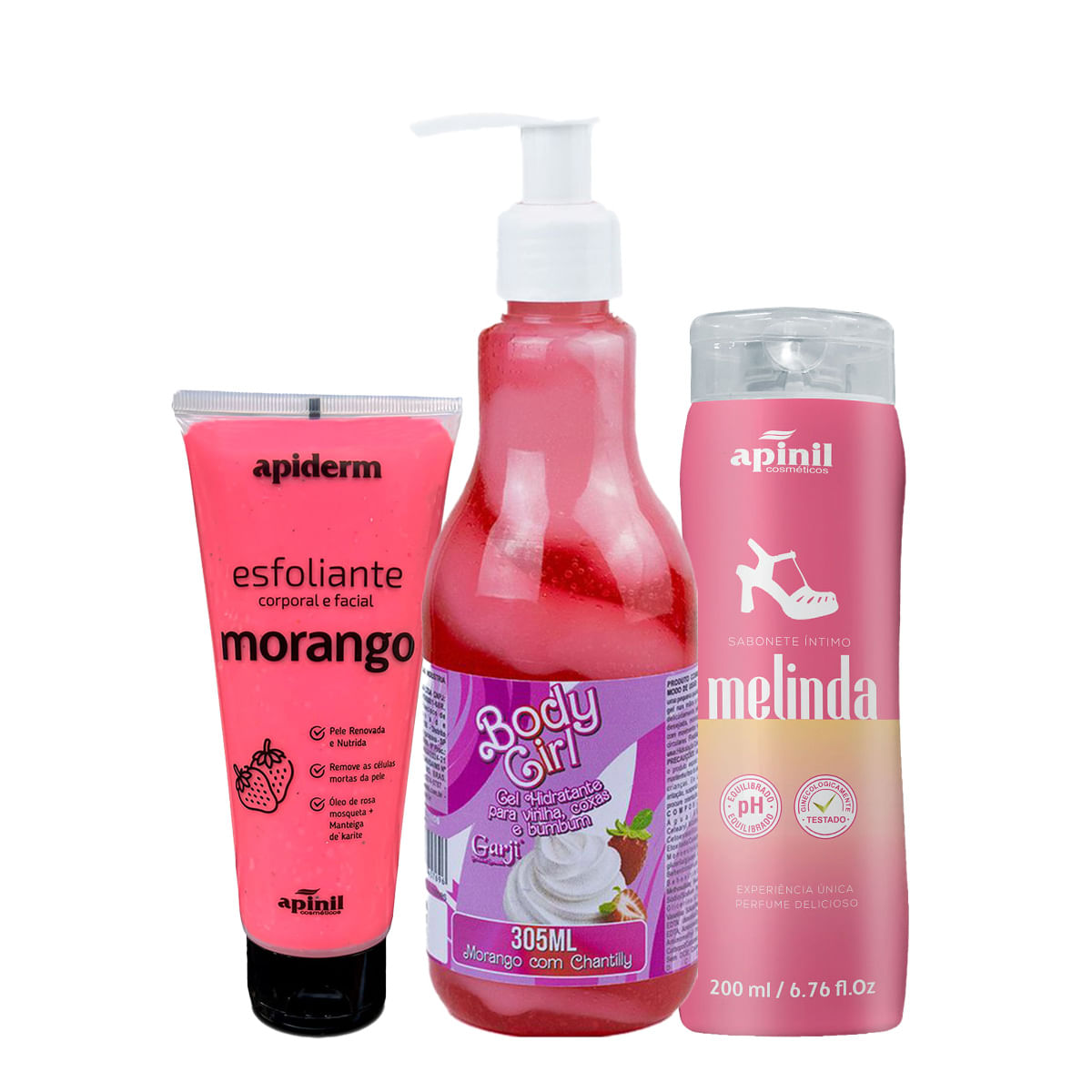 Kit com Sabonete Íntimo Melinda Esfoliante Corporal e Facial e Body Girl Hidratante Beijável