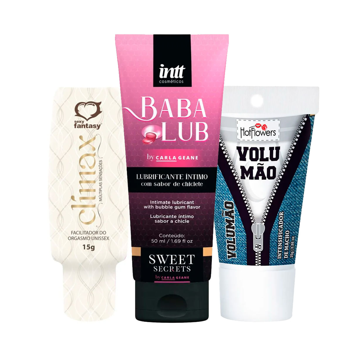 Kit com Babalub Lubrificante Beijável Clímax Facilitador de Orgasmo e Volumão Gel Excitante
