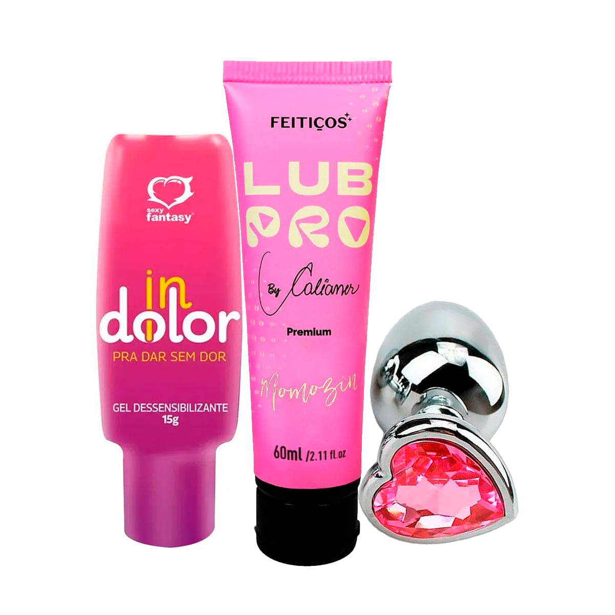 Kit com LubPro Momozin Lubrificante InDolor Dessensibilizante e Plug Anal Tamanho Grande