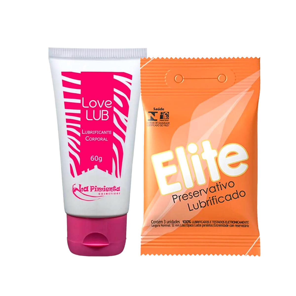 Duplinha com Love Lub Lubrificante Neutro e Preservativo Elite Blowtex 3 Unidades