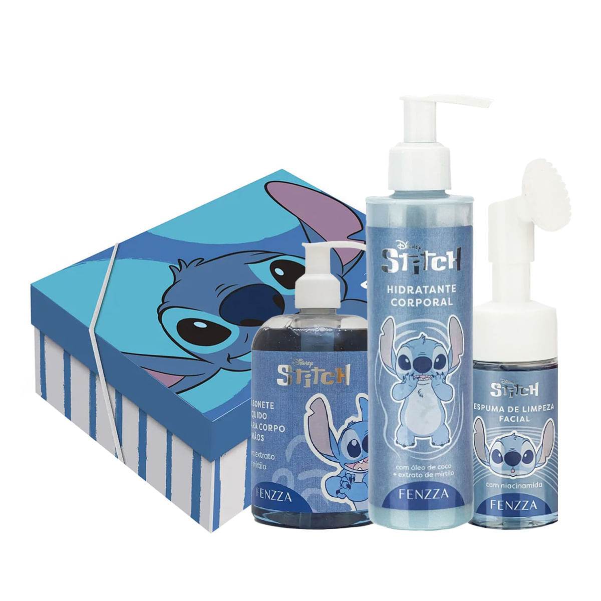 Kit Temático Stitch com Espuma de Limpeza Facial Sabonete Líquido e Hidratante Corporal