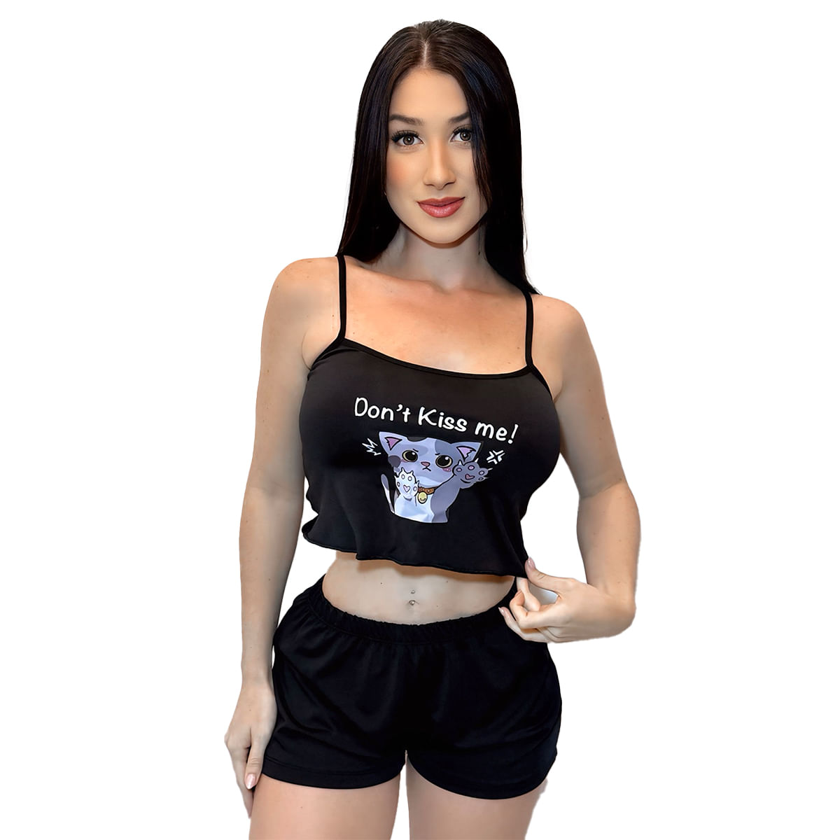 Pijama com Short e Blusinha com Don't Kiss me! Hot Love Pijama com Short e Blusinha com Don't Kiss me! Hot Love