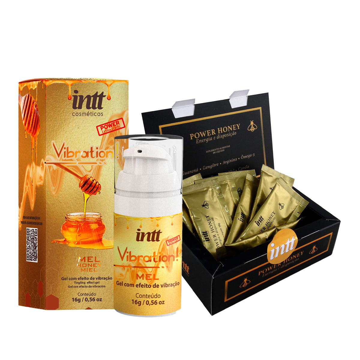 Duplinha com Power Honey Energia e Disposição e Vibration Gel Excitante que Vibra Power Sabor Mel