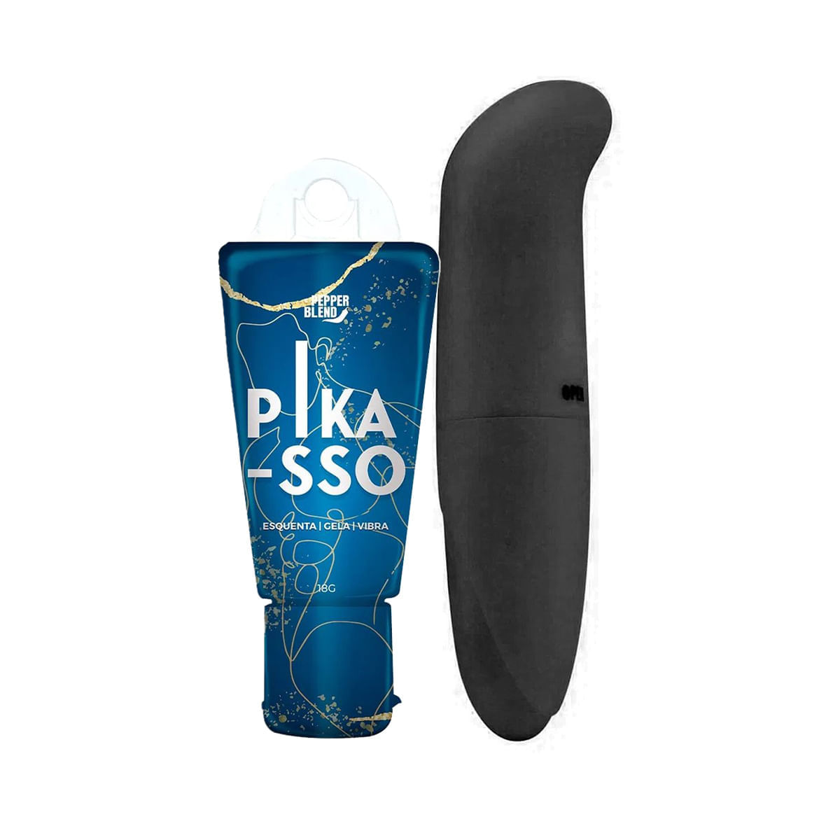 Duplinha com Pikasso Gel Comestível Esquenta, Gela e Vibra e Vibrador ponto G em ABS Liso