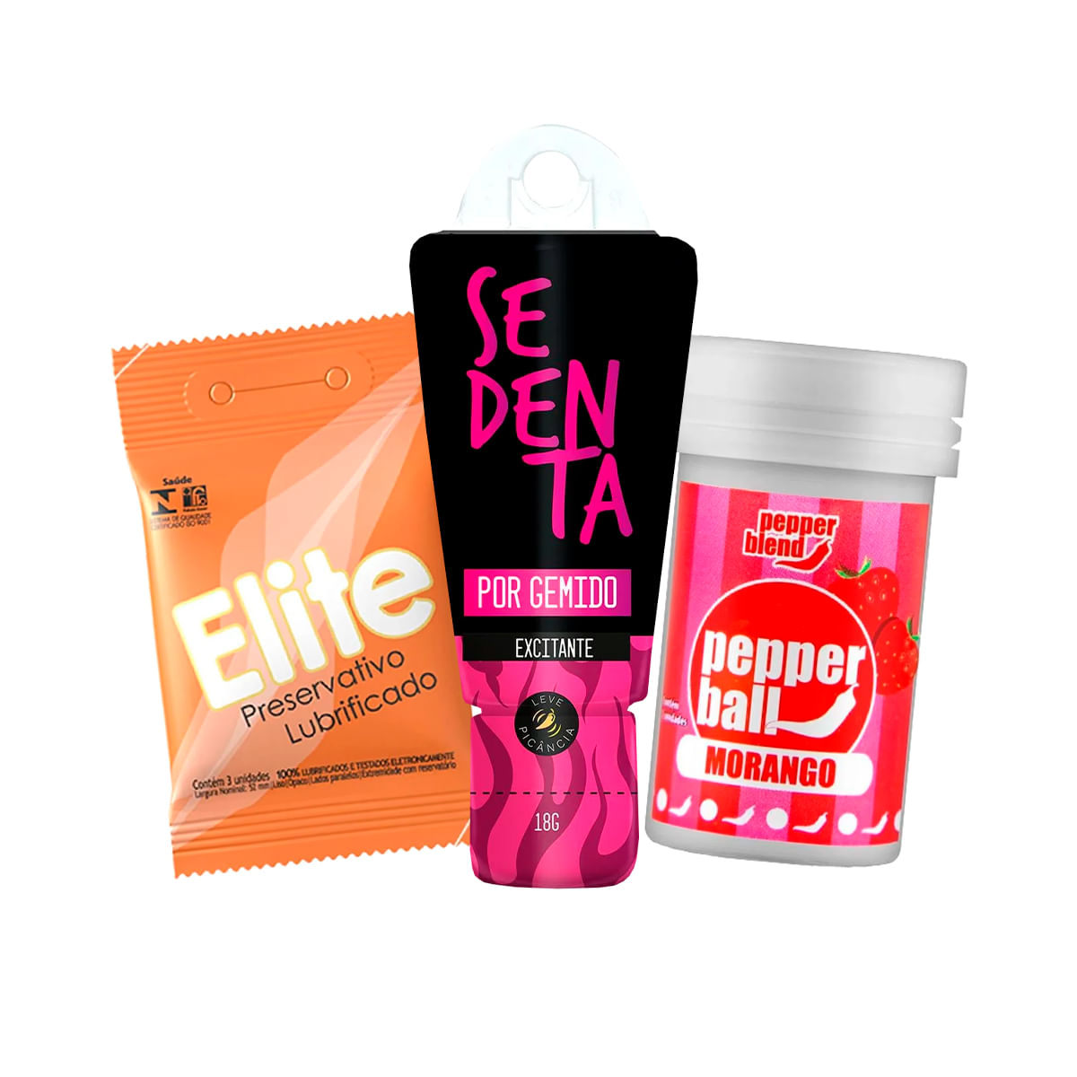 Kit com Sedenta por Gemido Pepper Ball Bolinha Explosiva e Preservativo Elite Blowtex