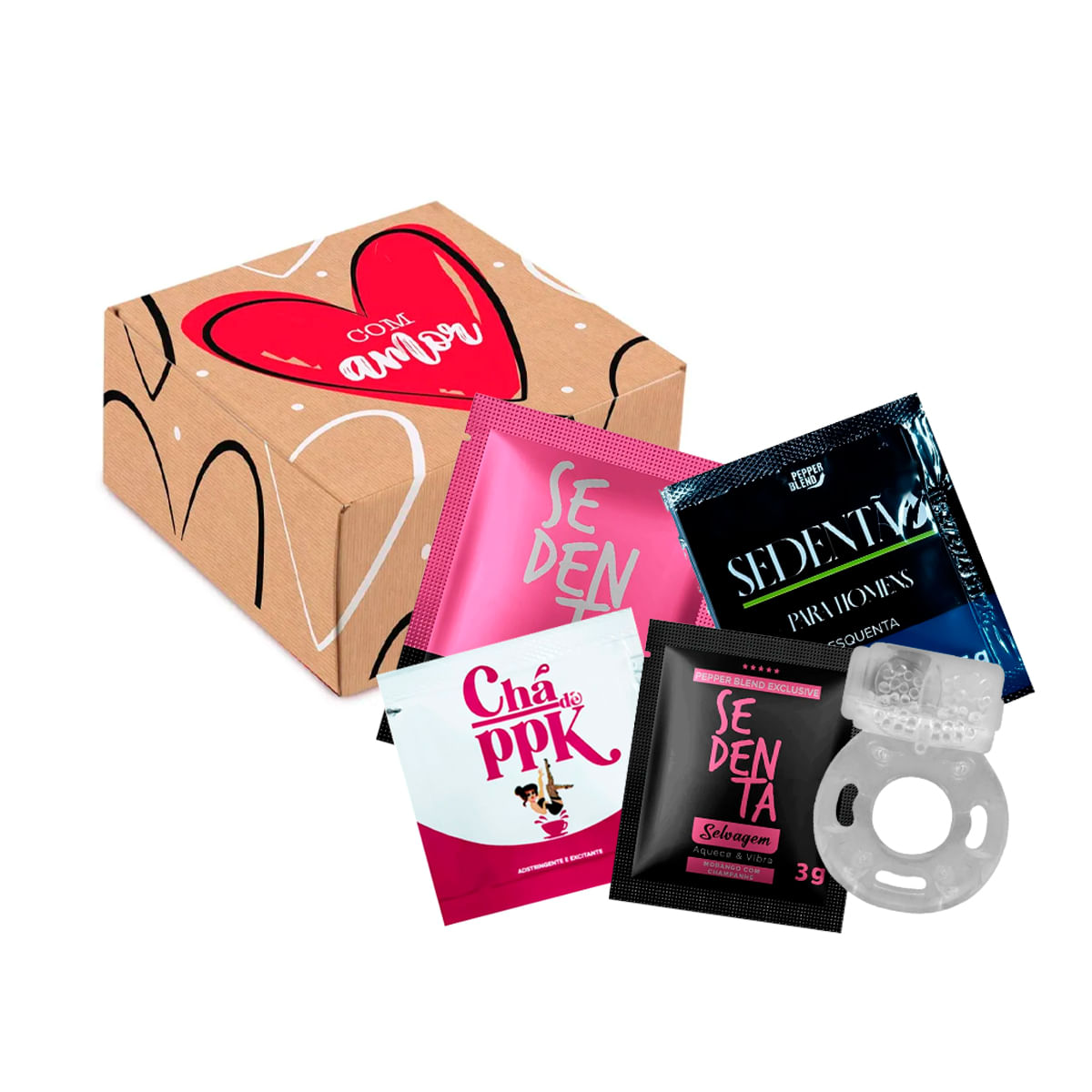 Kit Mini com Sedenta Por Oral Chá de PPK Sedentão Excitante Sachê Sedenta Selvagem e Anel Peniano