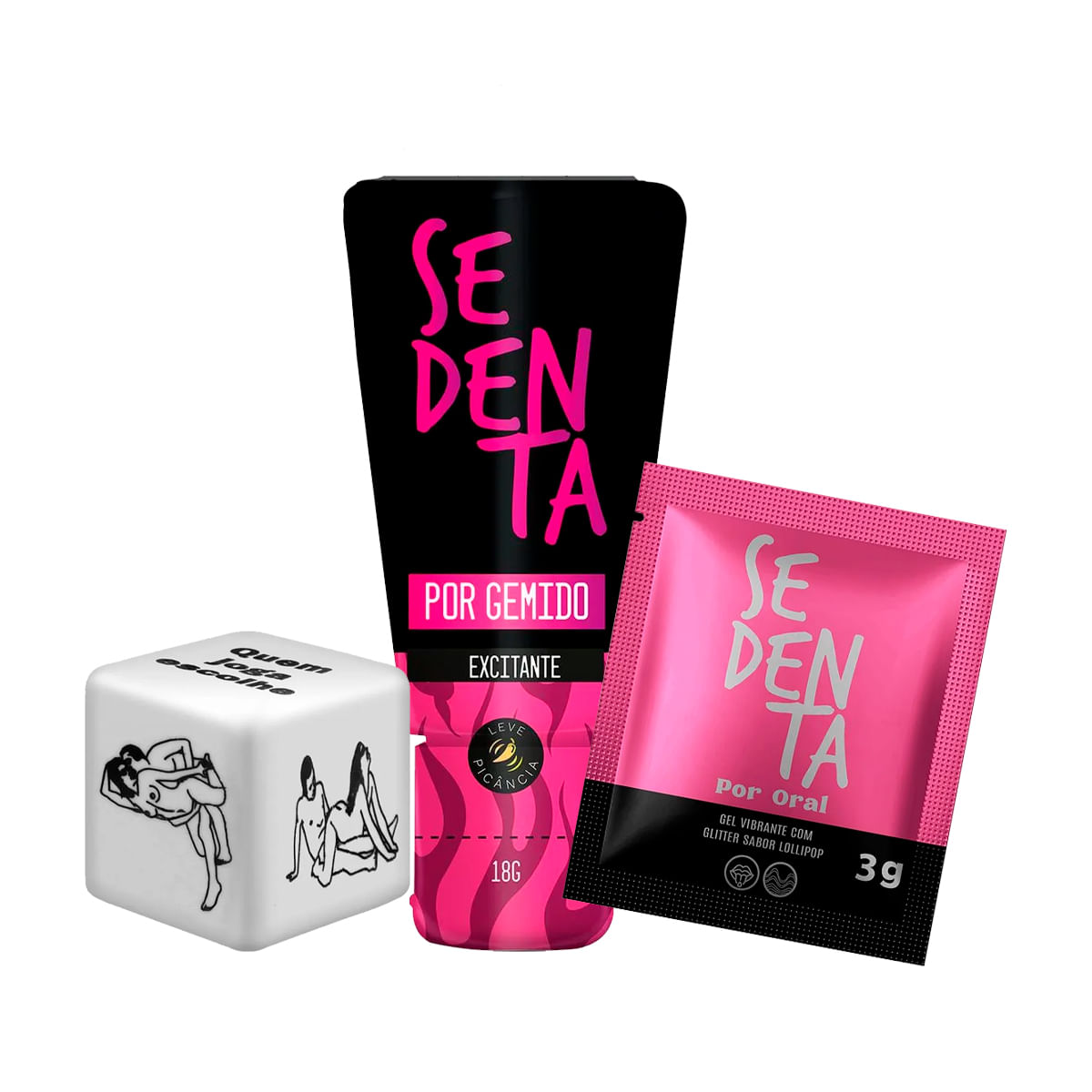 Kit com Sedenta por Gemido Dados Eróticos Jogo do Prazer Hot e Sachê Sedenta Por Oral