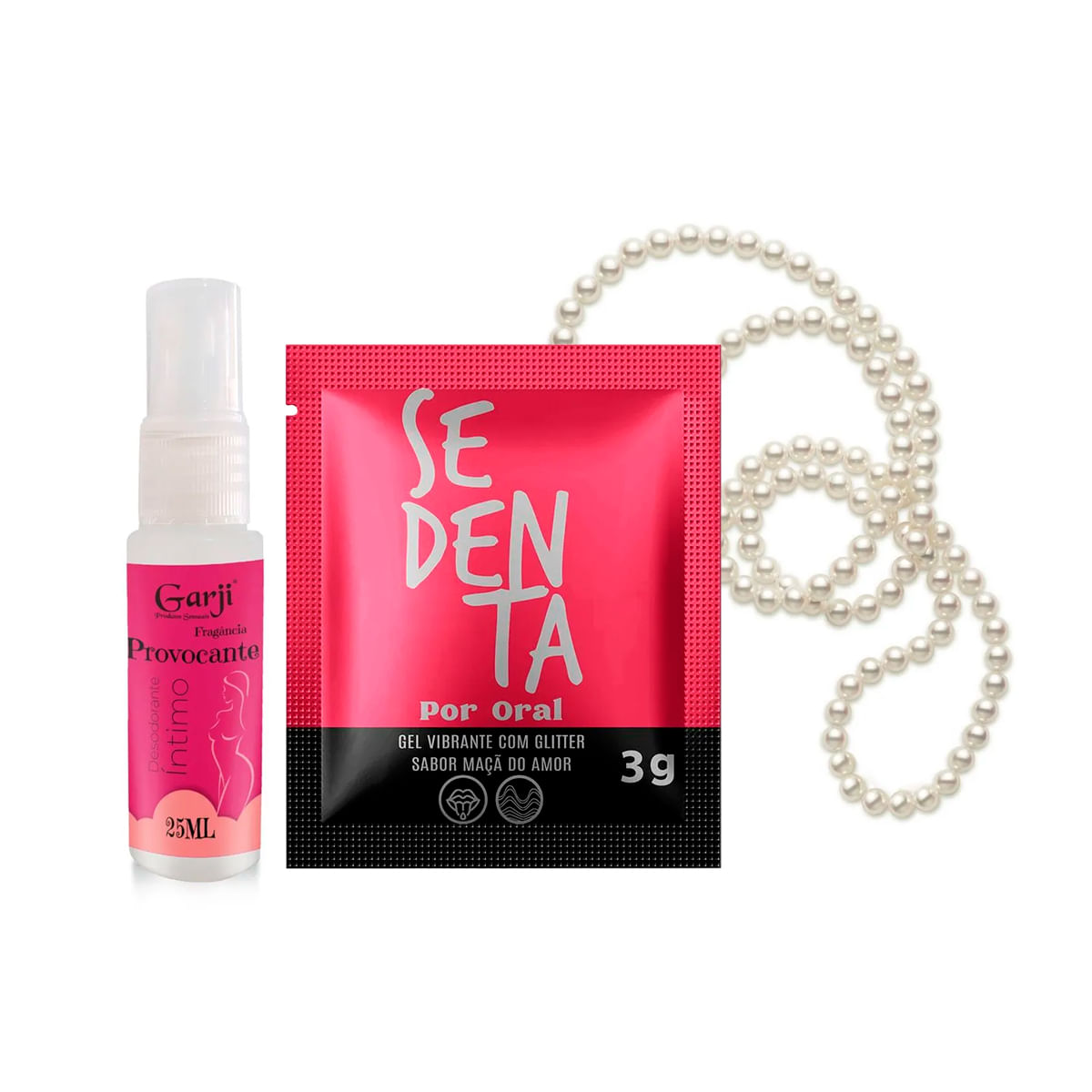 Kit com Desodorante Íntimo Sachê Sedenta Por Oral e Pérolas Sensuais para Massagem Excitante