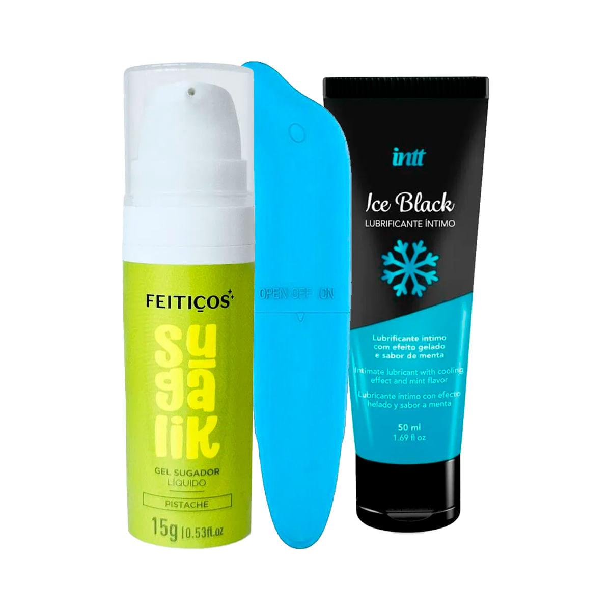 Kit com Sugalik Sugador Líquido Pistache Mini Vibrador Ponto G e Ice Black Lubrificante