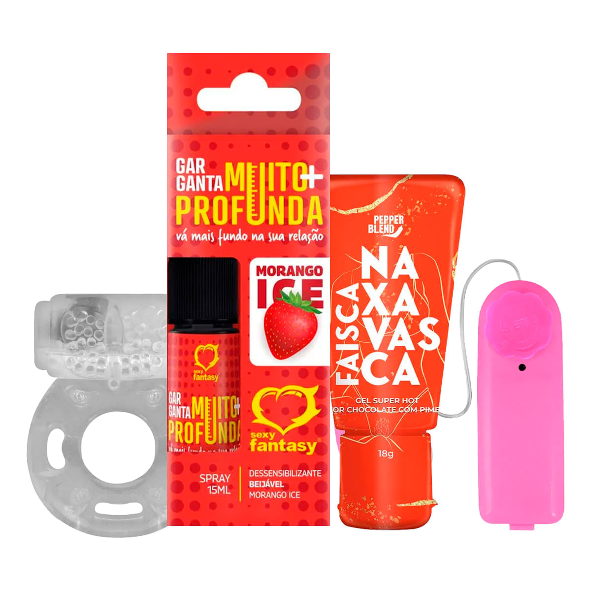 Kit com Garganta Muito Mais Profunda Faísca na Xavasca Bullet Mini Vibrador e Anel Peniano Vibrador
