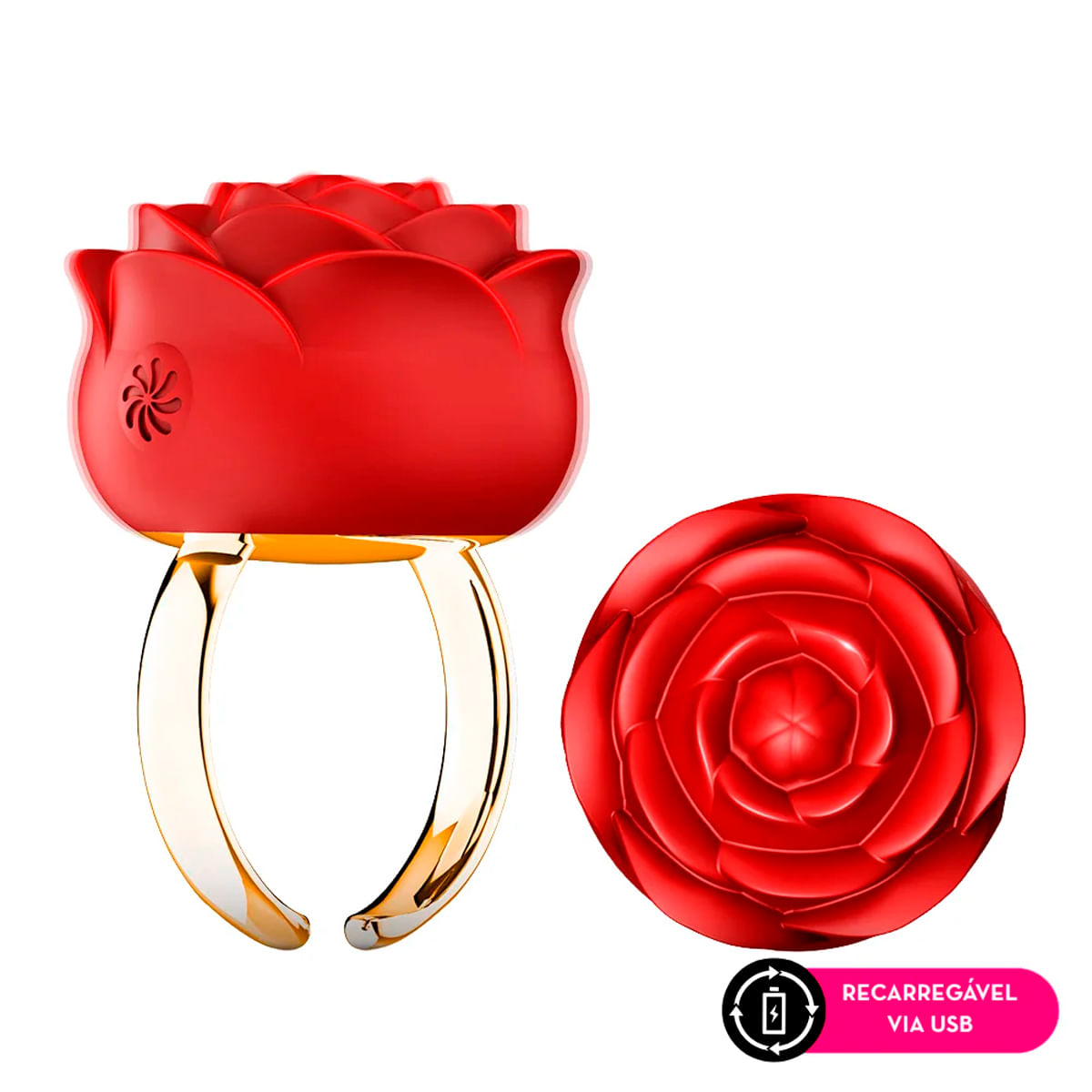Ring Vibrator Mini Vibrador Anel em Formato de Rosa com 10 Modos de Vibração Me Ame
