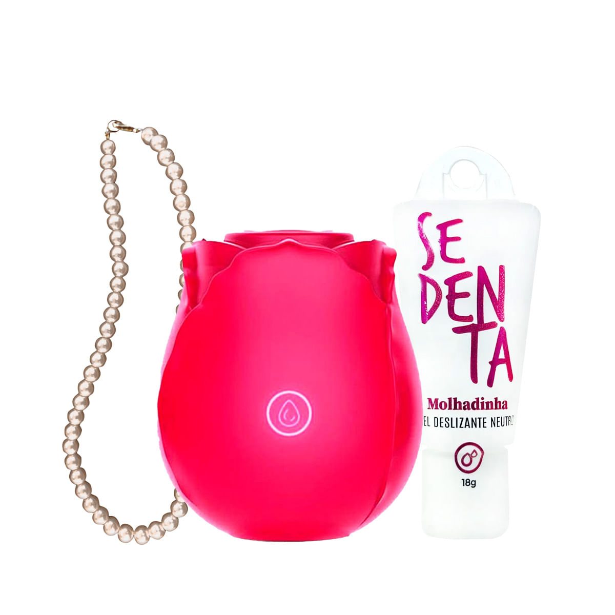Kit com Colar De Pérolas Sensuais Estimulador de Clitóris em Formato de Rosa e Sedenta Molhada