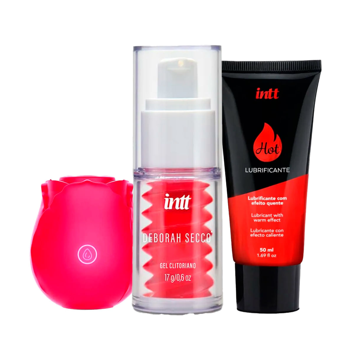 Kit com Gel Clitoriano Deborah Secco Estimulador de Clitóris em Formato de Rosa e Lubrificante Hot