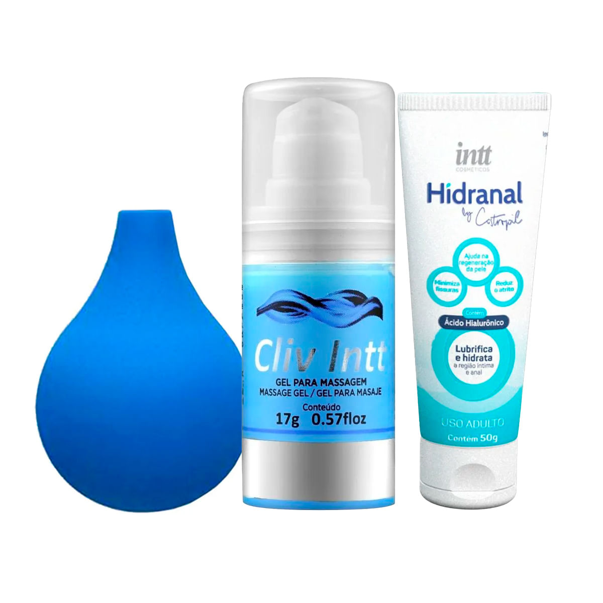 Kit com Cliv Intt Dessensibilizante Ducha Higiênica Pequena e Hidranal Lubrificante Hidratante Anal