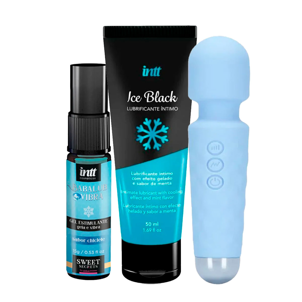 Kit com Babalub Gel Estimulante Babalub Ice Black Lubrificante e Varinha Mágica