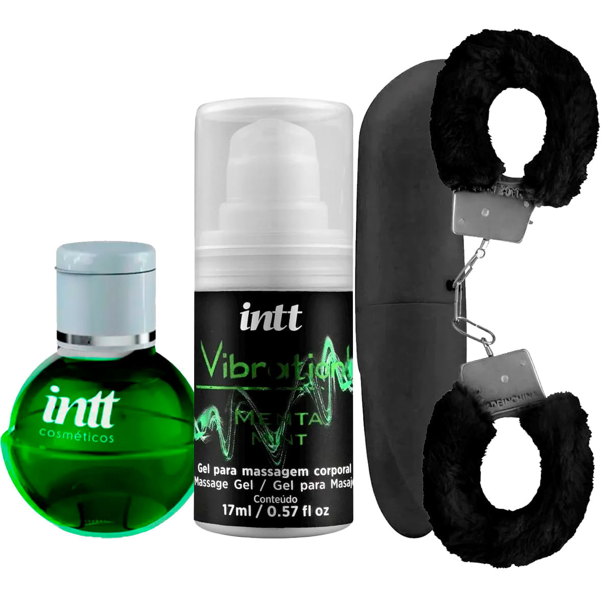 Kit com Vibration! Fruit Sexy Gel Beijável Vibrador Ponto G e Algema de Metal Fur Love Cuffs
